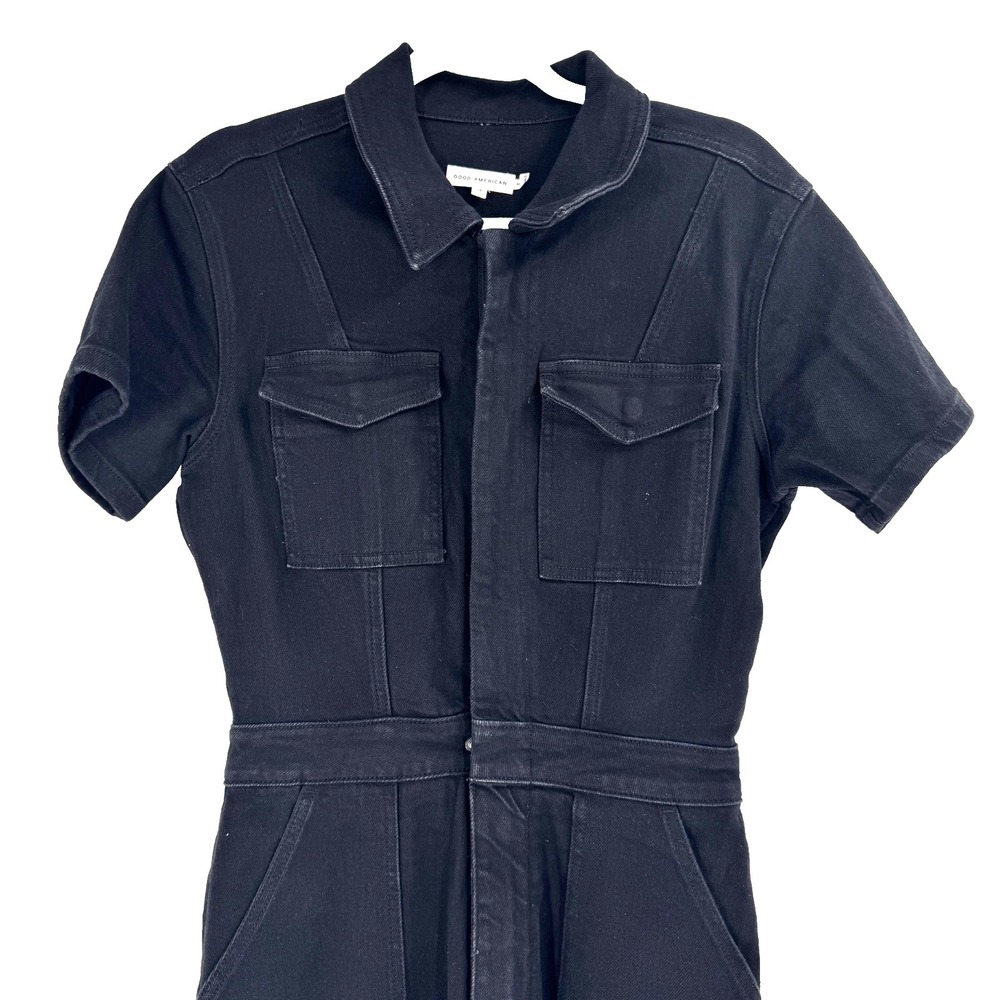 Good American Black Denim Short-Sleeve Jumpsuit - Picture 5 of 10